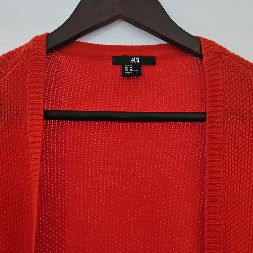 H&M Red Basket Weave Open Cardigan Womens Sz Med